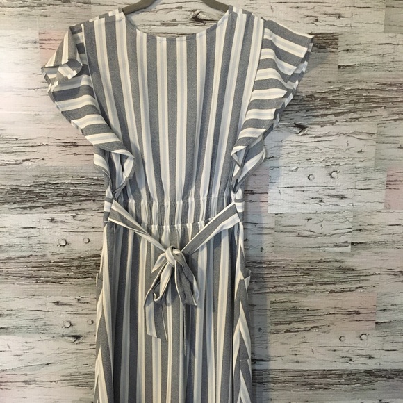 Striped Ruffle trim Belted Dress with Pockets - Picture 5 of 6